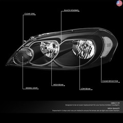 DNA Motoring HL-OH-CI06-BK-CL1 Black Housing Headlights Compatible with 06-13