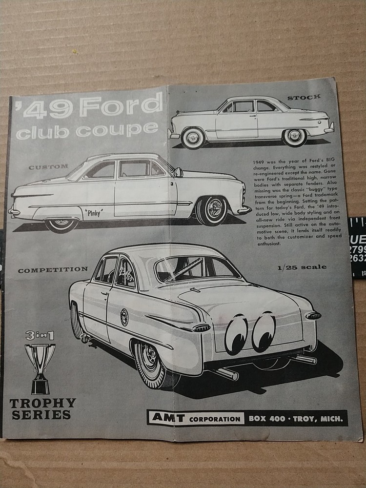 AMT ’49 Ford Club Coupe Car Kit Instruction Sheet Only Trophy Series 3 In One