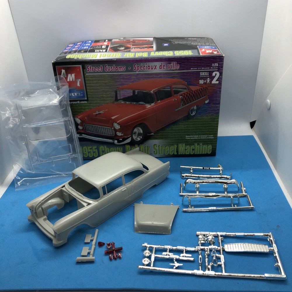 55 Chevy Bel Air Hard BODY W GLASS Slot Car? Grey Plastic 1:25 LBR Model Parts