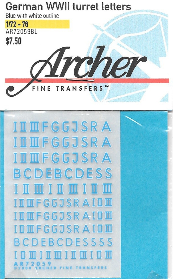 Archer Transfers German Turret Letter Blue w/ White 72