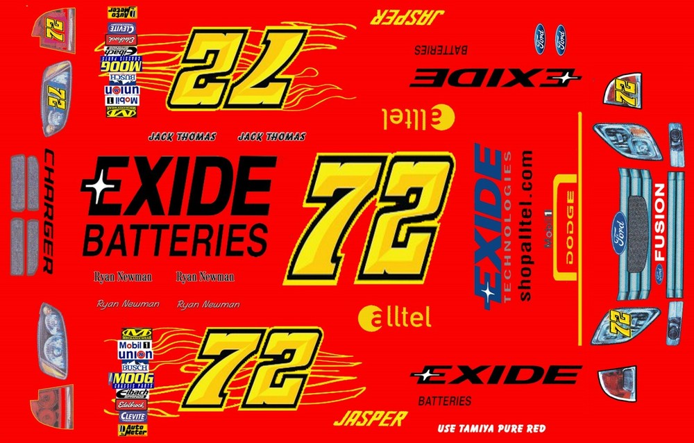 #72 Ryan Newman Exide Battery Fusion or Charger 1/24th – 1/25th Scale Decals