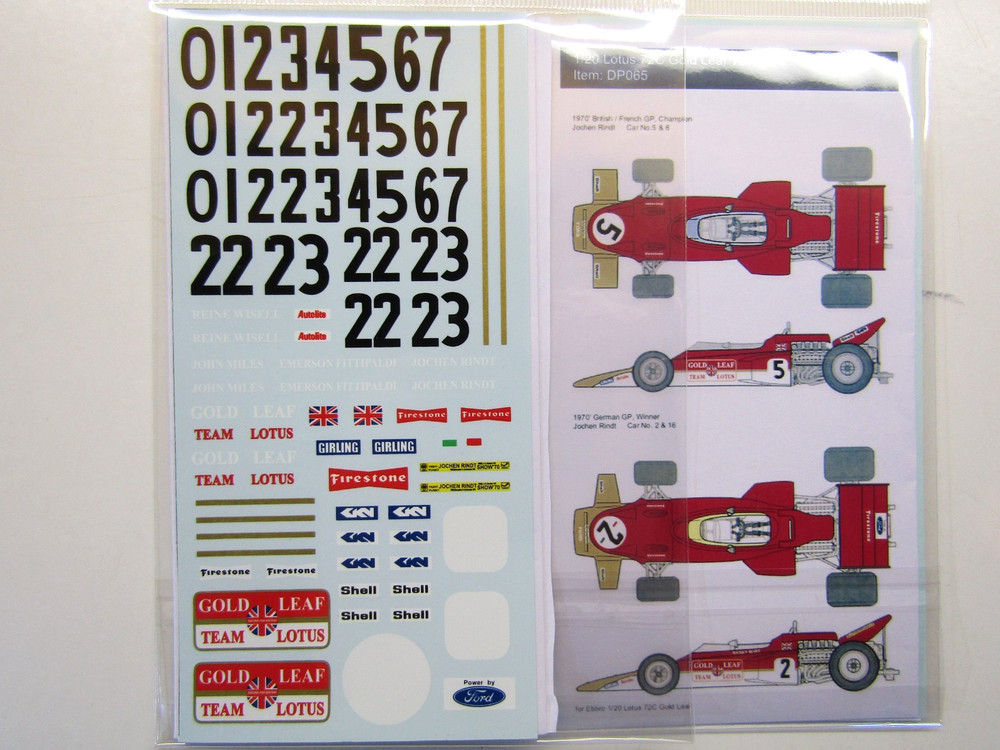 Decalpool 1/20 Lotus 72C F1 Gold Leaf Team 1970 Decal Sheet DP065 for Ebbro kit