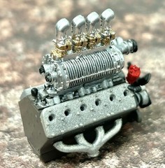 Resin Supercharged V-12 Flathead engine for scale model cars, 1/24 1/25 scale.
