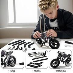 Metal Model Motorcycle Kits – 117 Pcs Erector Sets for Boys Age Medium, Black