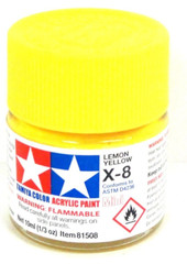 Tamiya 81508 X-8 Lemon Yellow 1/3 oz Acrylic “Mini” Paint Bottle