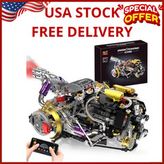 V8 Engine Model Kit That Works, 1394 PCS Advanced Collectible Engine Building Bl