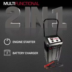 Wheeled Manual 10-Amp Car Battery Charger and 250A Engine Starter, 50A Boost, 6V