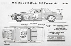 NASCAR DECAL # 9 MELLING 1983 FORD THUNDERBIRD BILL ELLIOTT POWERSLIDE 1/24