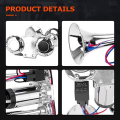 12V 600DB Upgraded Air Horn Dual Trumpets, Super Loud Train Electric Horn Kit wi