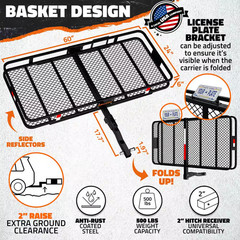 60 In. X 24 In.X 6 In. Folding Tow Hitch Mount Cargo Carrier W/ 25 Cu. Ft. Black
