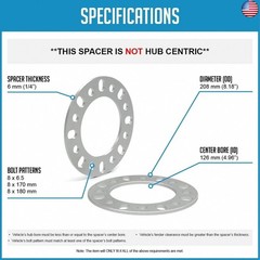 Wheel Accessories Parts 2 Pcs Die Cast Wheel Spacers 1/4 Inch 6mm Thick Fits