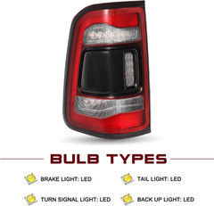 LED Tail Light Assembly Compatible with 2019-2024 Dodge Ram 1500 with Blind Spot