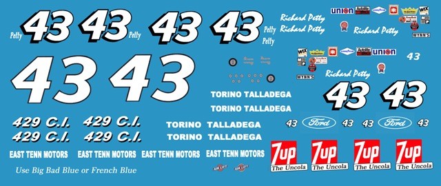 #43 Richard Petty Ford Torino 1969 1/24th – 1/25th Scale Nascar Decals
