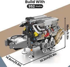 Working W16 Engine Model Kit Toys Building V8 Mini Engine Scale Model for Adults