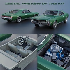 1/25 1968 AMC Javelin Premium Resin Model Kit w/ Engine, Decals & Clear Parts