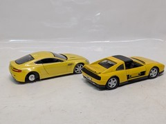 2 Racing Yellow Vintage Model Sports Cars Ferrari 348ts, Aston Martin V8 Vantage