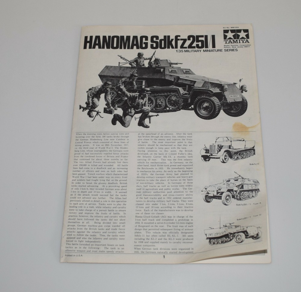 TAMIYA/MRC MM-120A HANOMAG Sdkfz251/1 ⭐PARTS⭐ INSTRUCTION BOOKLET 1/35