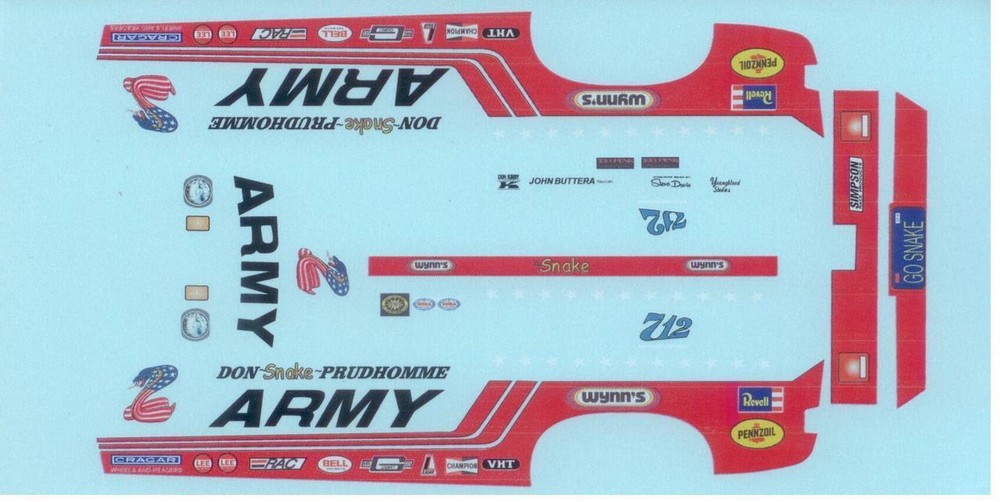 Yesteryear Army 74 Vega F/C Don Prudhomme 1/25 Drag decal