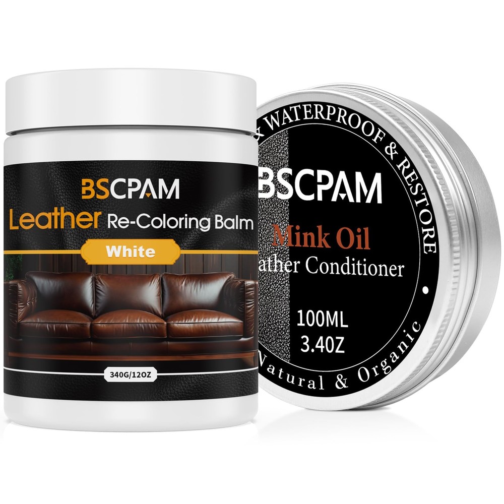Bscpam 12Oz Leather Recoloring Balm 3.4Oz Mink Oil Leather Conditioner Kitwhite