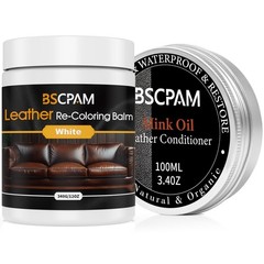 Bscpam 12Oz Leather Recoloring Balm 3.4Oz Mink Oil Leather Conditioner Kitwhite