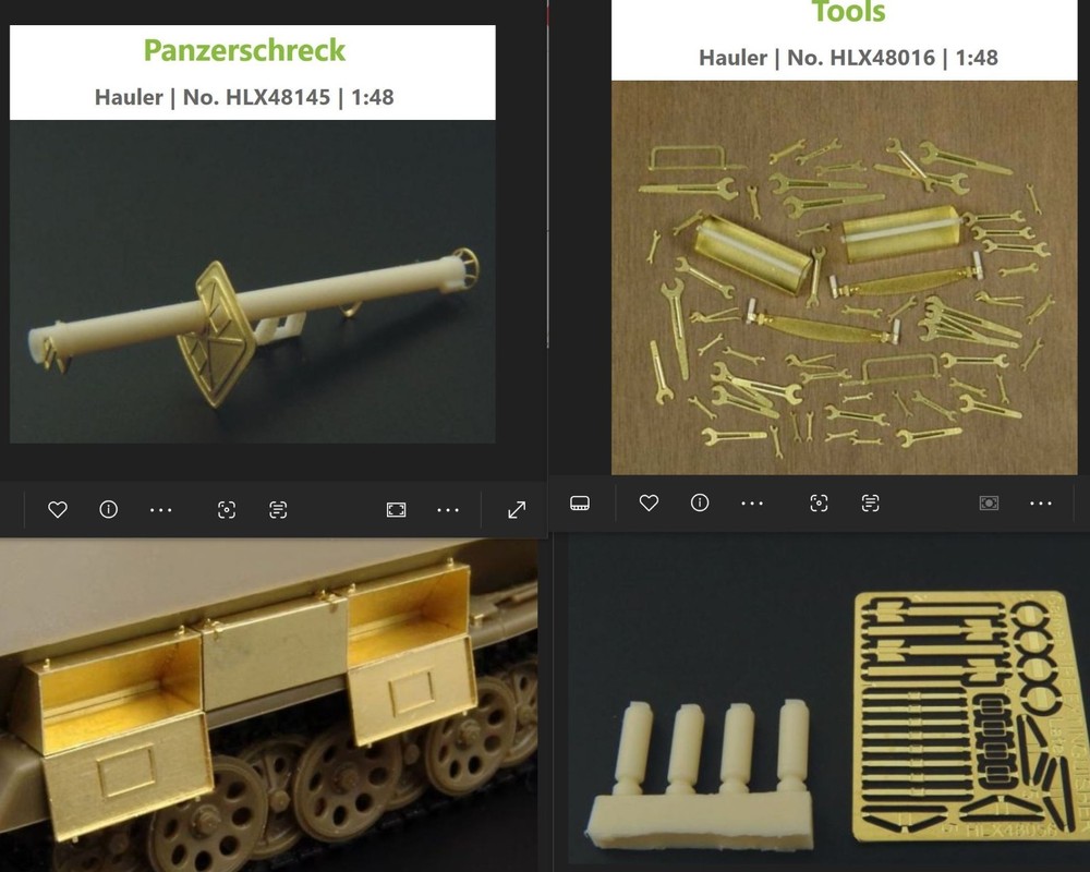 4-Pk by Hauler Detail Sets–Sd.Kfz. 251/1 Kisten, Panzerschreck, Fire ext., Tools
