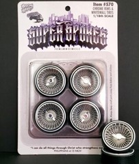 1/18 SUPER SPOKES Chrome LOWRIDER ZENITH Style 2 Prong K/O Rim & LOW PRO WW Tire
