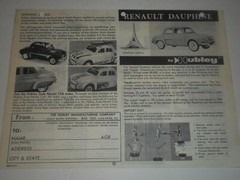 1960 HUBLEY RENAULT DAUPHINE Model Kit 159-K-2 Assembly Directions & Parts List