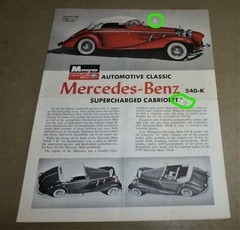 1939 Mercedes Benz 540-K, Monogram Kit #PC87, Instruction Sheet, c.1963
