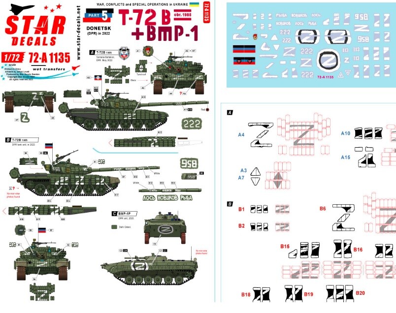 Decals for 1/72 Ukraine # 5. T-72B 1986 BMP-1 in 2022