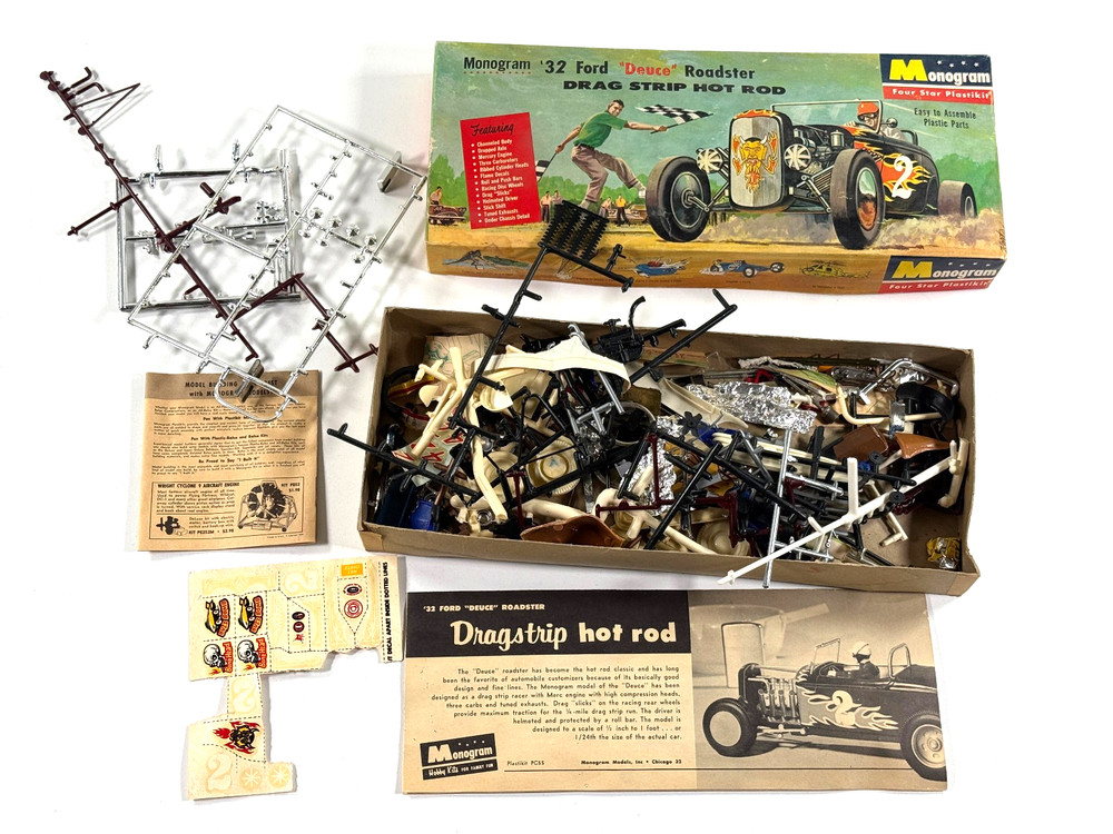 vtg Car Toy Model Monogram 1932 Drag Strip Hot Rod BOX partial built PART repair