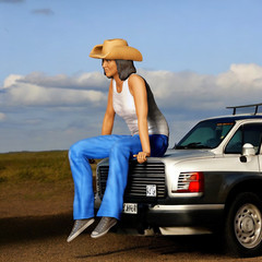Woman Sitting on Model Cars Tailgate Bench Resin 3d print Unpainted Cowgirl
