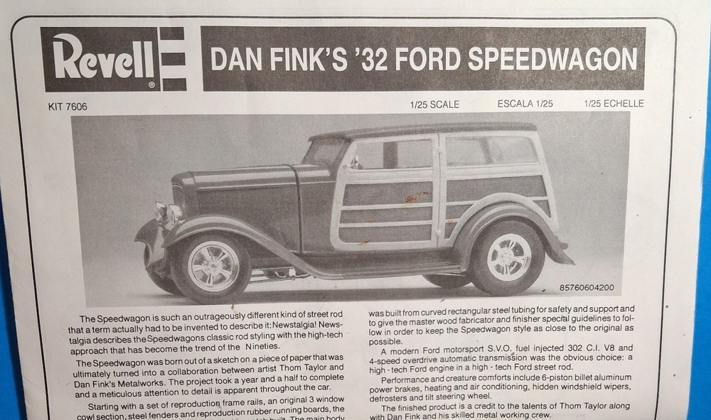 32 FORD SPEEDWAGON – INSTRUCTION SHEET – REVELL 7606 – MODEL CAR KIT PARTS LOT