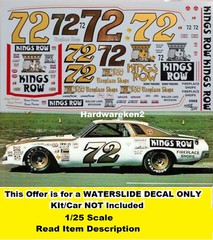 NASCAR DECAL #72 KINGS ROW 1975 CHEVELLE DAYTONA 500 WINNER BENNY PARSONS 1/25