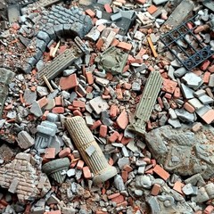 Painted Diorama 1/35 Building Ruins Rubble Bricks Base Military Scene Prop Model