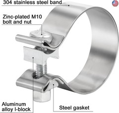 TIROL 2.75 inch Exhaust Clamp, 2 3/4 Exhaust Clamp Stainless Steel Narrow Band