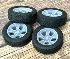 1/24 Scale: 17-inch “1980’s Camaro” model car wheels/tires. Resin; 3D Print