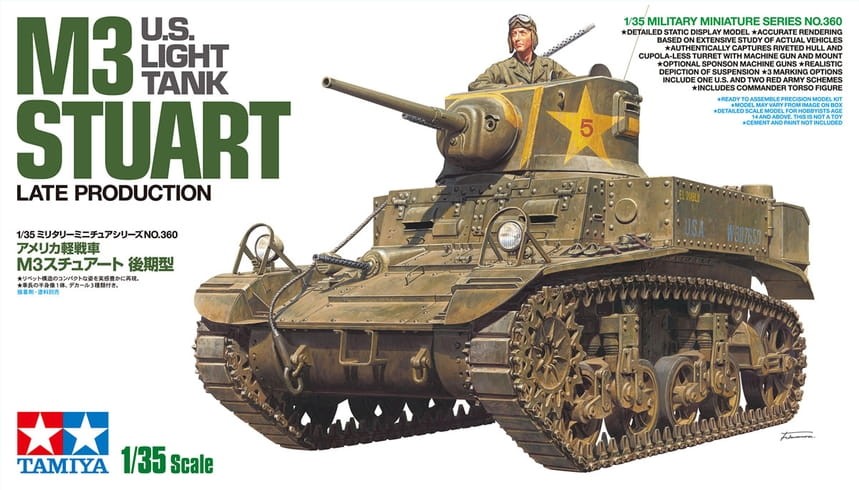 TAMIYA 35360 1:35 US Light Tank M3 Stuart – Late Production Plastic Model Kit