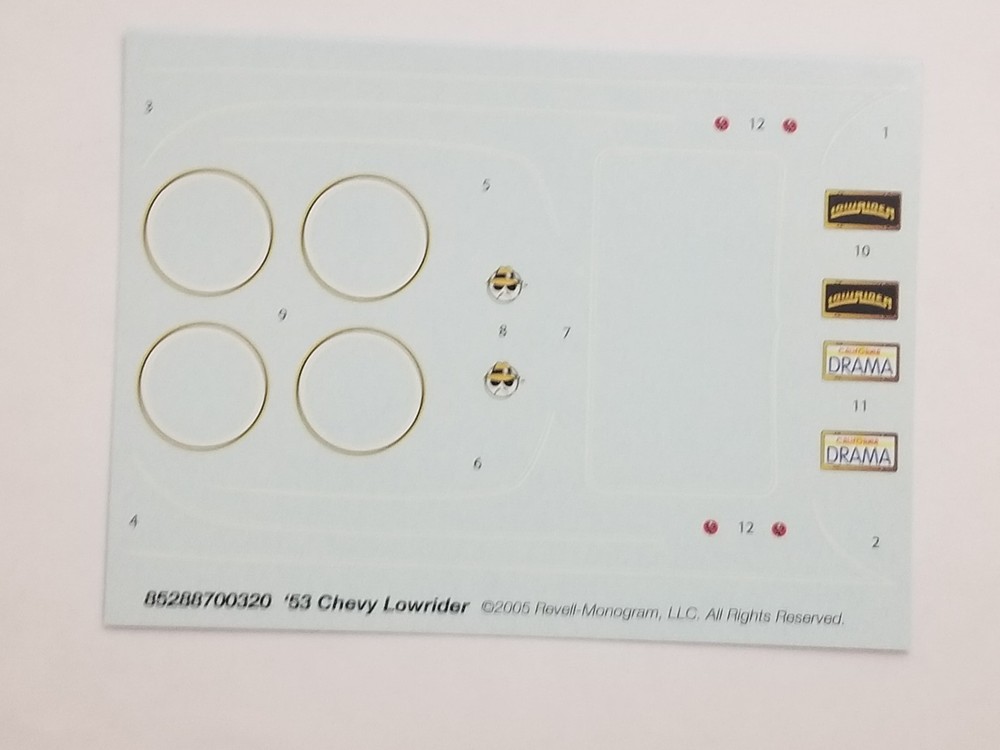 53 Chevy Bel Air DECAL SHEET for Revell Monogram 1:24 Model Kit 1953 DECALS