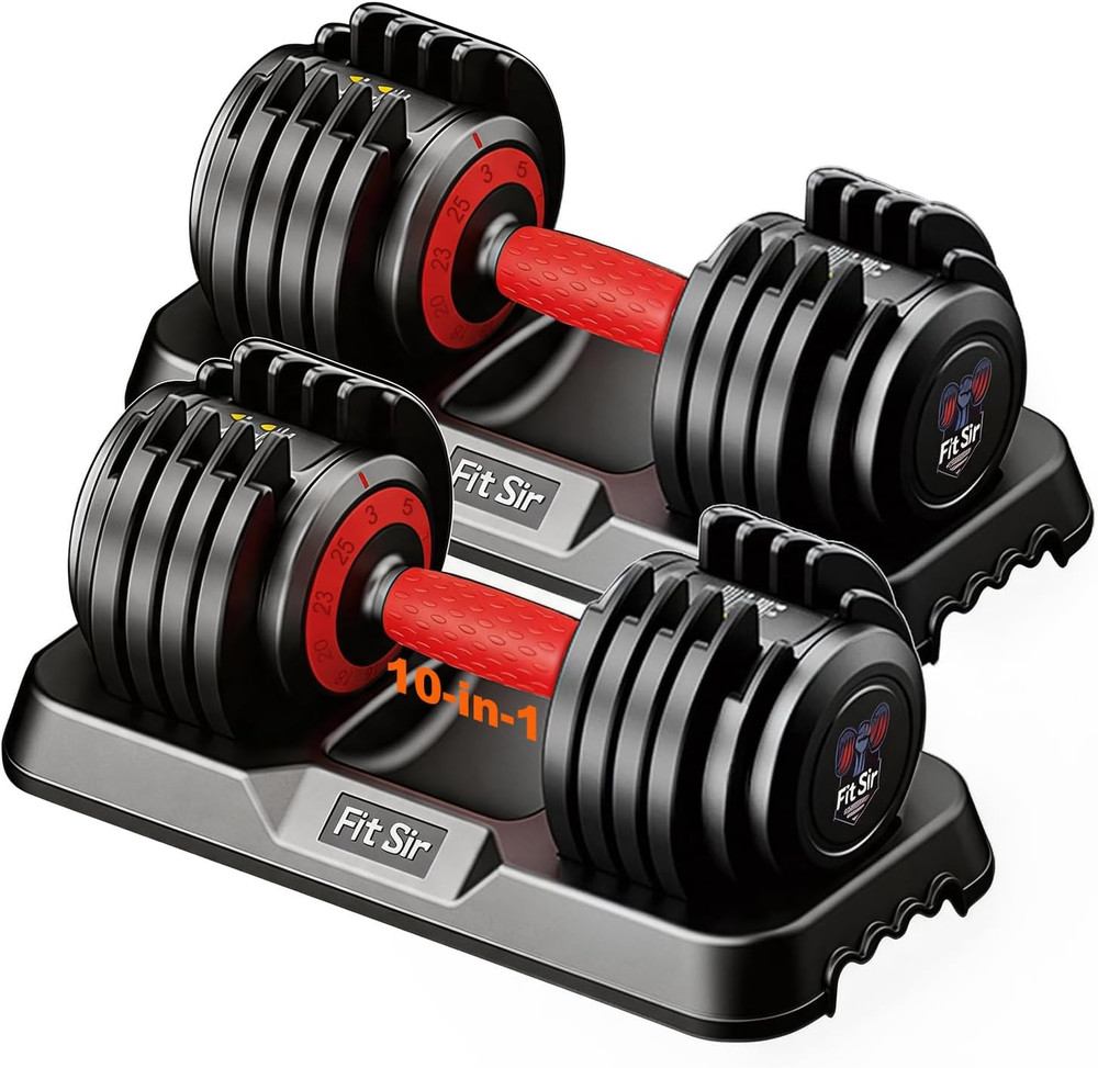 Adjustable Dumbbell Set, 10-In-1 25LB/55LB Ajustable Dumbbells with Safe Locking