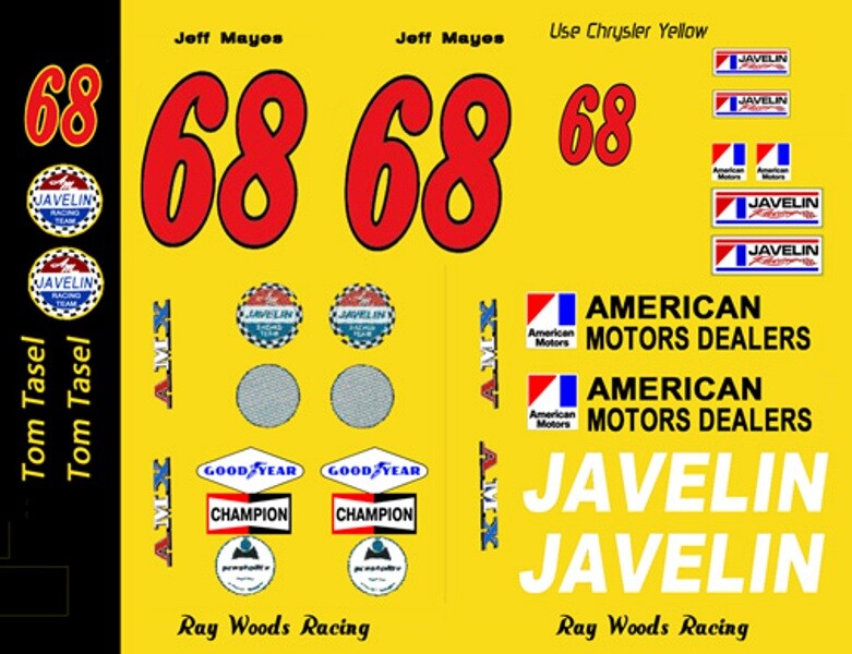 #68 Tom Tasel AMC Javelin 1970 Trans Am 1/24th – 1/25th Scale Decals