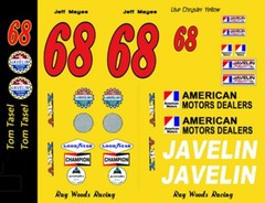 #68 Tom Tasel AMC Javelin 1970 Trans Am 1/24th – 1/25th Scale Decals