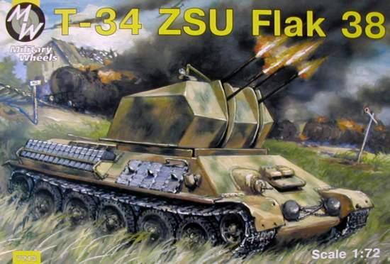 1/72 WWII T-34 with ZSU Flak 38 Military Wheels7213 Models kits