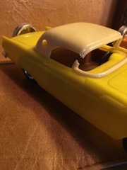 2 Simms 57 T Bird Plastic Vintage Cars Yellow Brown Wheels Roll Aurora Illinois