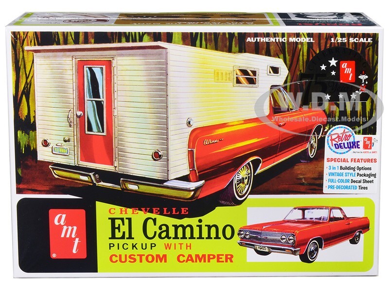 SKILL 2 MODEL KIT 1965 CHEVROLET EL CAMINO W/CAMPER 3-IN-1 1/25 BY AMT AMT1364