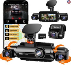 360° Dash Cam Front and Rear Inside, 4 Channel FHD 4 * 1080P, Wi-Fi GPS Voice