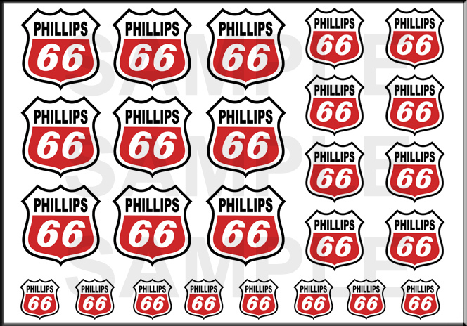 NEW PEEL & STICK 1/2 3/8 1/4 INCH PHILLIPS 66 RED 25 DECAL SHEET DIORAMA MODEL