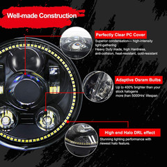 5-3/4 5.75″ LED Motorcycle Headlight with Halo DRL Compatible with Harley Davids