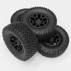 Resin 1/24 Scale: 17″ Overland Wheels W/ 33″ Off-Road Tires; Jeep, Truck