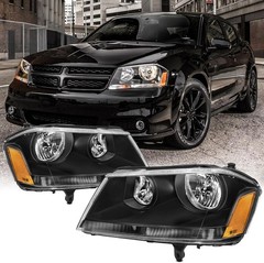 Headlight Assembly Compatible With 2008-2014 Dodge Avenger Black Black Amber