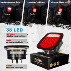 Partsam Pair 38 LED Universal Tail Brake Turn Stop License Back up Reverse
